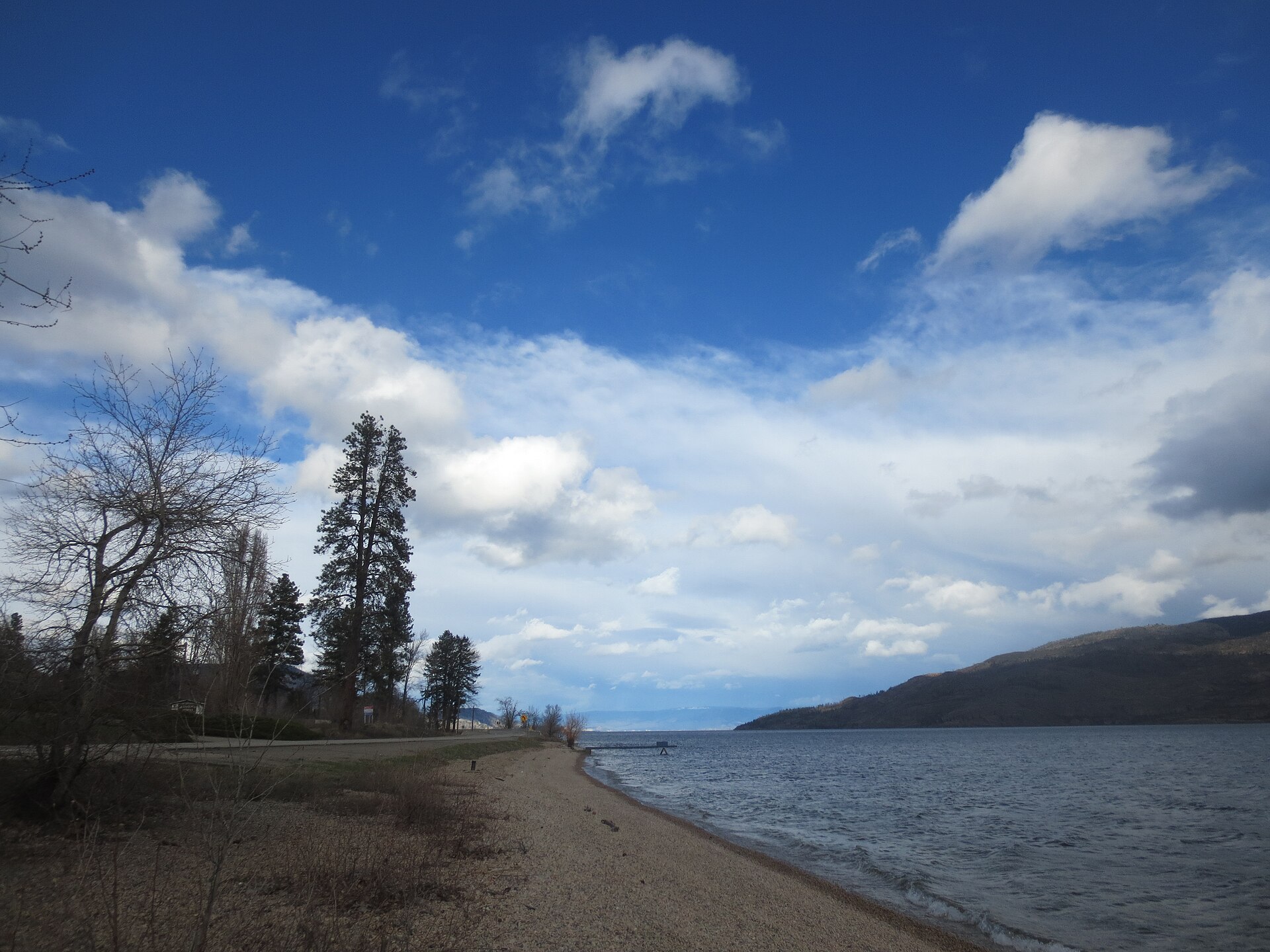 Antlers Beach Regional Park, Peachland, in late winter with the lake unfrozen